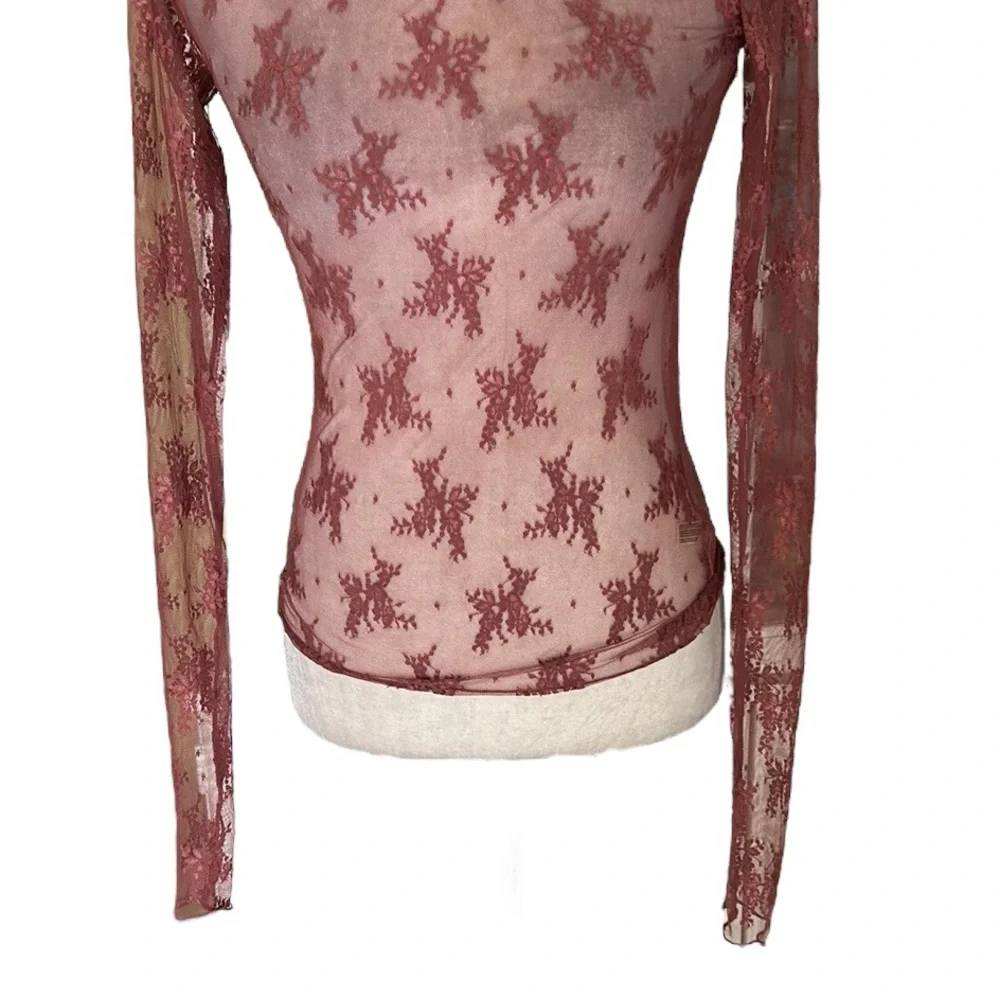 Free People Sheer Floral Long Sleeve Top in Dusty Rose